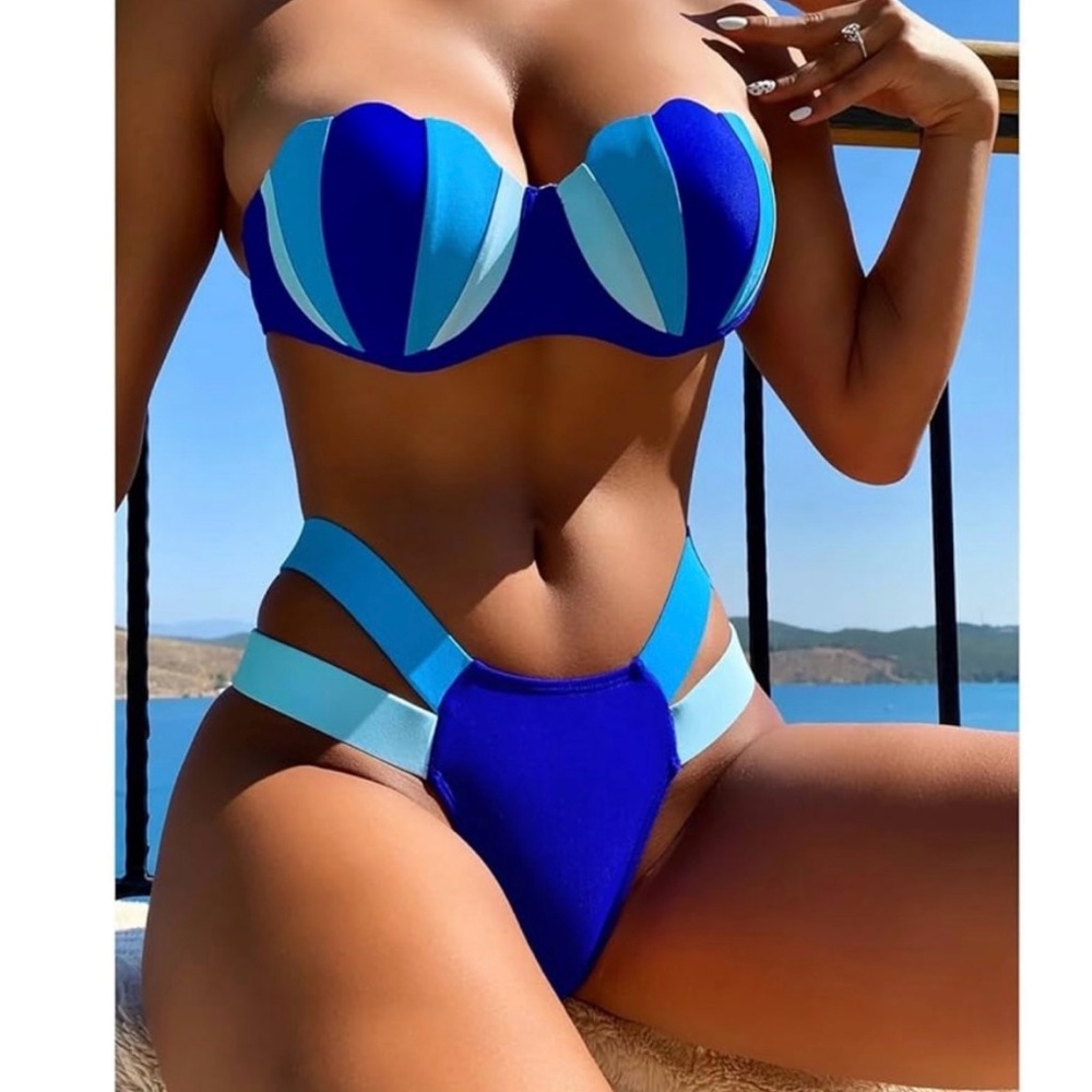 Blue and Light Blue Women's Swimwear